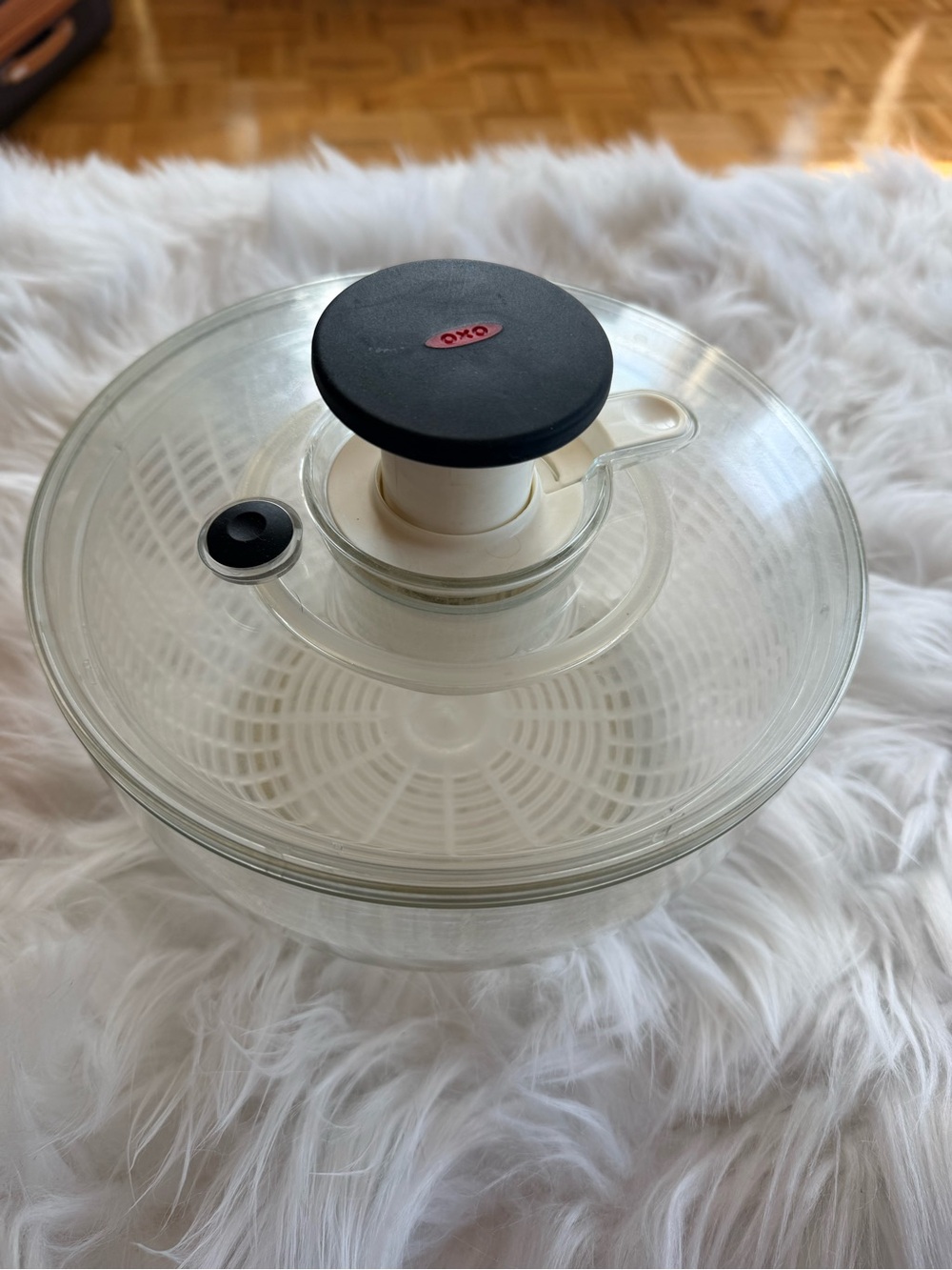 Oxo Clear and Black Salad Spinner with Pump Top